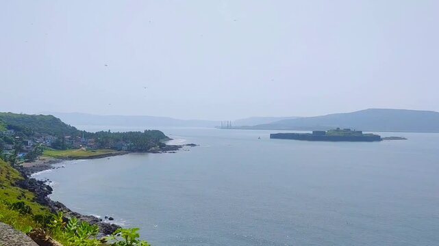 view of the janjira fort fand hills rom dongari hill in maharashtra in india.