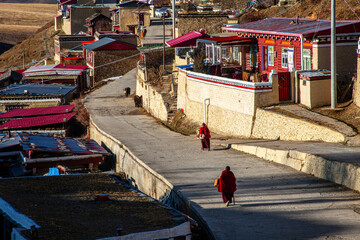 Traditional tibetan village right next to Muya Temple, located in Lhagang Township, Kangding City, Garze Tibetan Autonomous Prefecture, Sichuan province, China