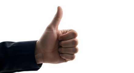 A person is giving thumbs up which shows approval, isolated on transparent background	
