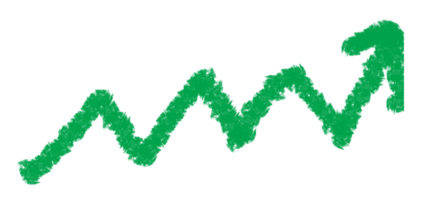 Green upward trending graph line isolated on transparent background