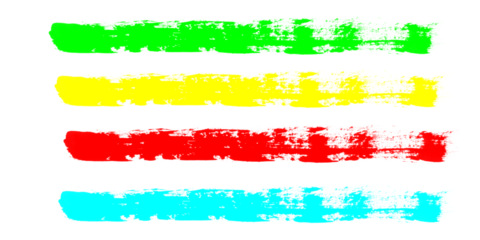 Four colorful abstract brush strokes isolated on transparent background