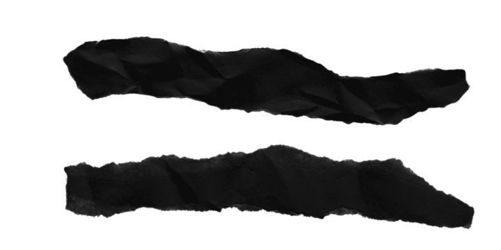 Two abstract black brush strokes isolated on transparent background