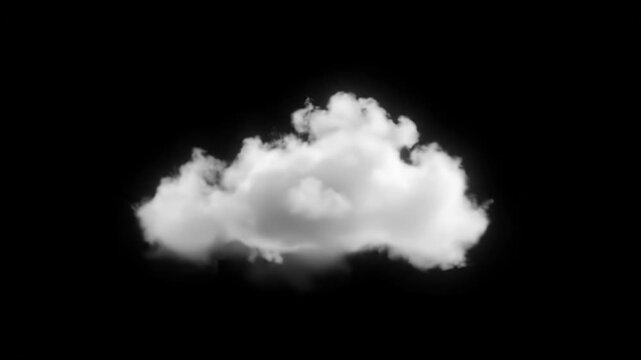 A single, fluffy white cloud floating in a stark black void, representing abstract concepts like ideas, dreams, or the digital cloud vector illustration