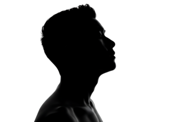 Silhouette of man isolated on transparent background, portrait of a male profile