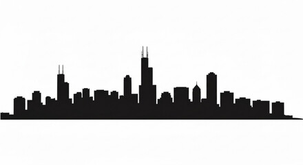 Naklejka premium Silhouette of a city skyline with skyscrapers and buildings against a white background in monochrome style