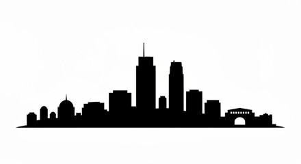 Silhouette of a city skyline with various buildings and structures against a plain white background view image