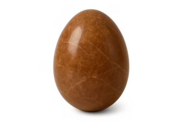Brown polished marble egg with natural veins for decoration and easter symbol, transparent background