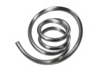 Metal spiral coil forming an abstract shape, silver wire spring for technology and design concepts on transparent background