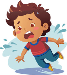 Cartoon of boy slipping