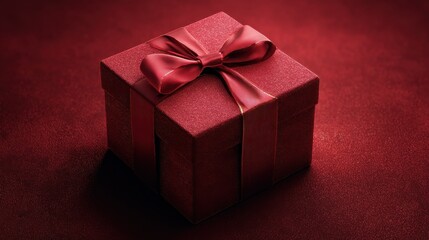 velvety red gift box with satin ribbon highlighting luxurious textures and warm lighting
