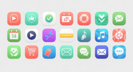 Collection of colorful app icons with rounded corners, perfect for mobile app design and uiux projects