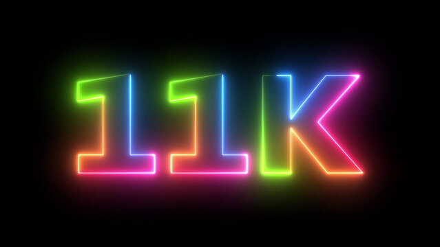 Vibrant Neon Number 11K Glowing on Dark Background Animation for Digital Milestones