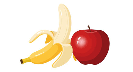 Delicious ripe banana and red apple, healthy fruit combination, fresh and tasty.