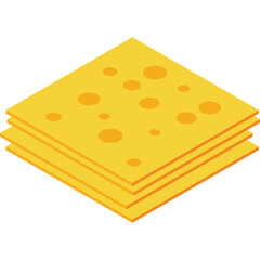 Stack of Yellow Cheese Slices with Round Holes Isolated on Transparent Background Simple Food Graphic