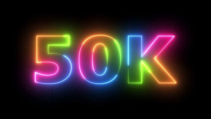 Animated Neon 50K Text Bright Glowing Rainbow Outline on Dark Background for Digital Projects