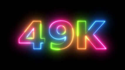 49K Neon Light Celebration on Black Background Vibrant Glowing Counter Numbers