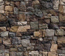 Obraz premium Rustic Stone Wall Texture: A close-up shot of a meticulously constructed stone wall, revealing a rich tapestry of textures and tones. The wall embodies durability and timelessness.