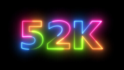 Animated Neon 52K Text Vibrant Glowing Outline on Dark Background for Digital Achievements