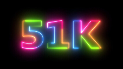 Glowing Neon 51K Text Animation Vibrant Outline on Black Background for Digital Milestones