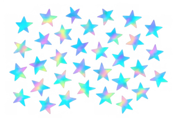 Holographic stars creating an abstract iridescent rainbow pattern on transparent background