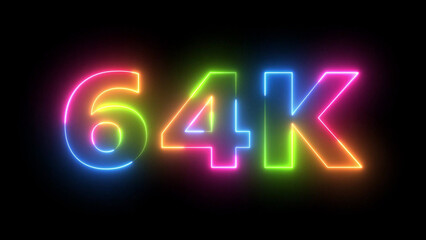 64K Neon Light Text Animated  Digital Count Celebration Success Vivid Color Numbers