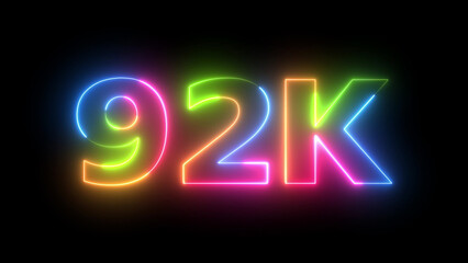 Neon 92K Followers Celebration Vibrant Animated Counter on Dark Background Social Media