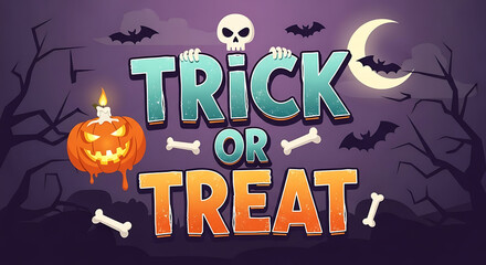 Trick or treat halloween background with pumpkin and skull