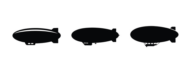 Three silhouetted airships flying in formation showing diverse designs and historical aviation transportation