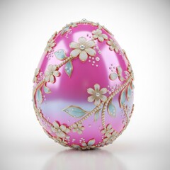 Ornate pink easter egg adorned with delicate floral embellishments and pearlescent sheen