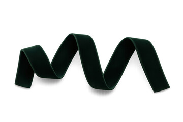 Fototapeta premium Dark green velvet ribbon spiraling isolated on transparent background