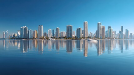 Naklejka premium panoramic view of the city beautiful buildings blue sky