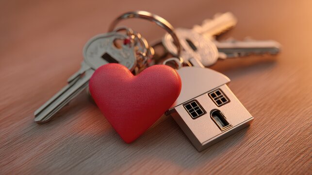 the keys and heartshaped house symbolizing love and homeownership