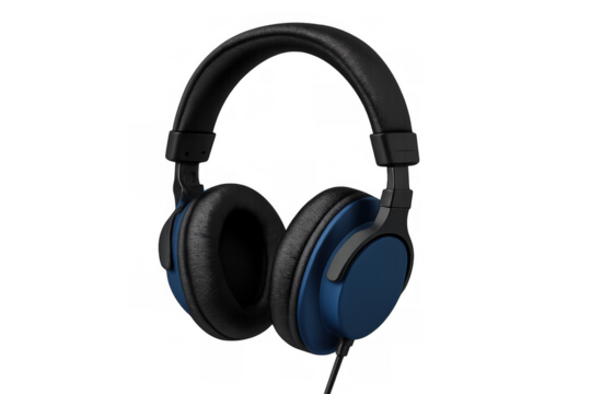 Modern over-ear headphones in blue and black, enjoying personal audio experience and digital entertainment