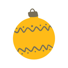 Cute Yellow Christmas Tree Ornament Ball Illustration with Pattern