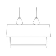 Naklejka premium Minimalist line art of a table with two pendant lights.