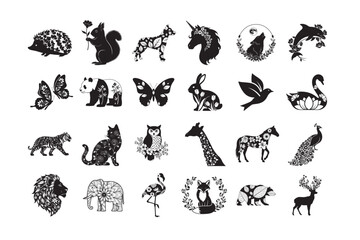Fototapeta premium 24 set of Wild Jungle Animal Silhouette Vector.