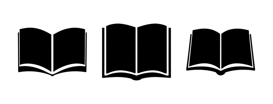 Three open book icons representing reading knowledge learning and education symbols for digital content