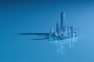 Obraz premium Abstract blue glass sculpture resembling a futuristic city skyline at night