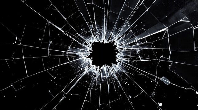 黒背景に広がる弾丸穴とガラスのひび割れ