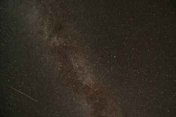 Beautiful Milky Way galaxy stretching across dark starlit sky in long exposure