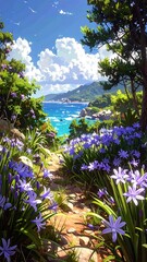 Coastal path with wildflowers