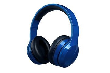 Blue wireless headphones representing audio technology, listening to music, and sound entertainment on transparent background