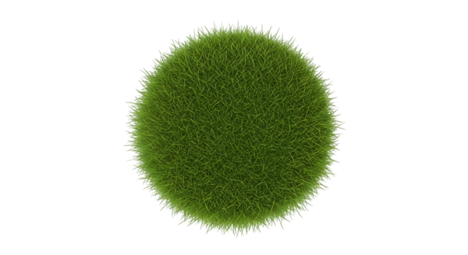 spherical clump of vibrant green grass with detailed texture, cutout, PNG isolated on white or transparent background