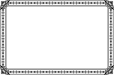 Elegant Black Ornate Rectangular Border Frame with Vintage Scrollwork Corners. 1187