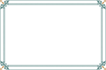 Elegant Gold and Green Ornate Rectangular Border Frame with Vintage Scrollwork Corners. 1178