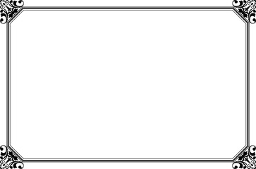 Elegant Black Ornate Rectangular Border Frame with Vintage Scrollwork Corners. 1184