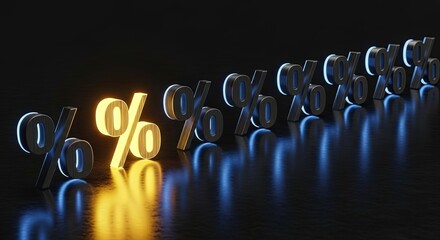 Highlighted yellow percentage symbol in a row of dark symbols