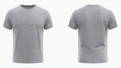 Heather grey t shirt front and back view flat lay concept, isolated on white background