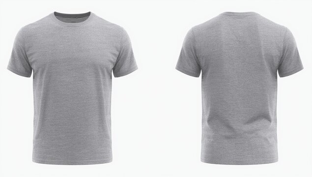 Heather grey t shirt front and back view flat lay concept, isolated on white background