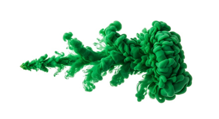 vibrant green ink cloud swirling and expanding in dark water, cutout, PNG isolated on white or transparent background